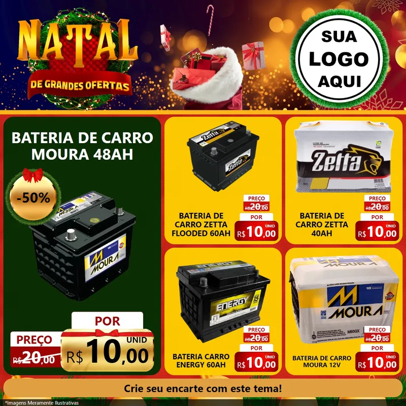 Modelo de Rede Social para Feed Facebook com o tema Natal de Grandes Ofertas para Baterias Elétricas