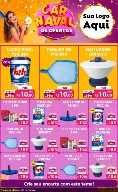 Modelo de Encarte para Encarte Grande com o tema Carnaval de Ofertas para Produtos para Piscina