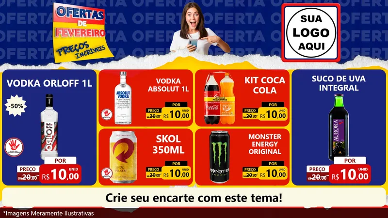 Modelo de TV para TV Horizontal com o tema Ofertas de Fevereiro - Preços Incríveis para Distribuidora de bebidas