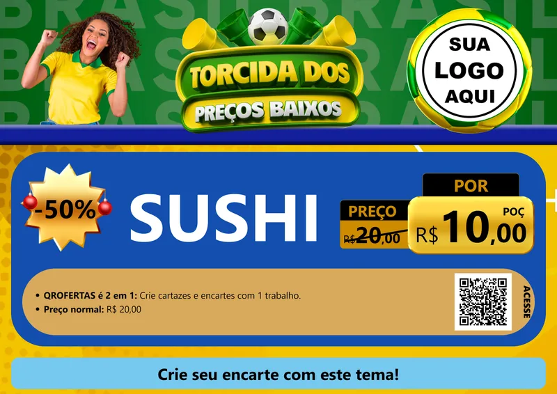 Modelo de Cartaz para Cartaz A4 Horizontal com o tema Torcida dos Preços Baixos para Comida japonesa