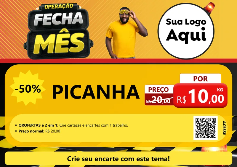 Modelo de Cartaz para Cartaz A4 Horizontal com o tema Operação Fecha Mês para Açougue