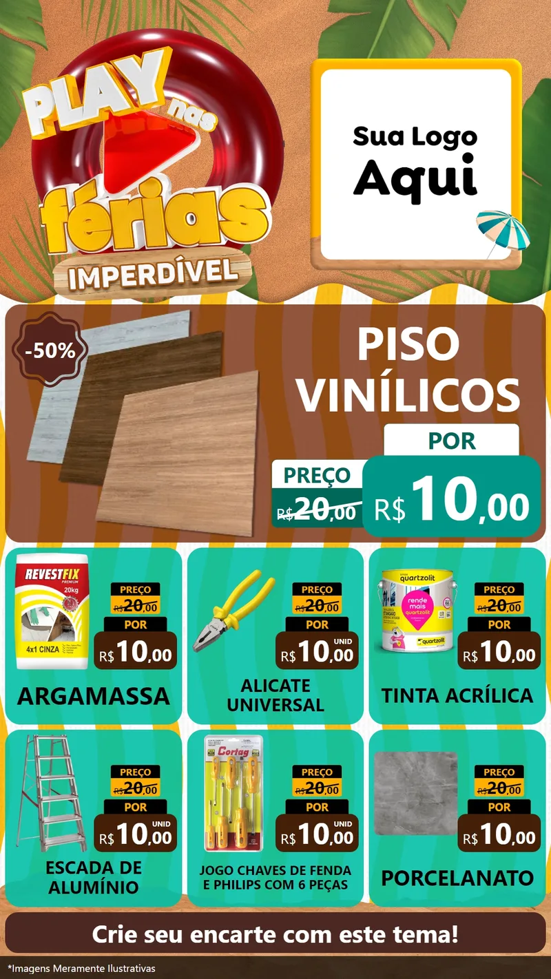 Modelo de Rede Social para Stories com o tema Play Nas Férias Imperdível para Material para Construção