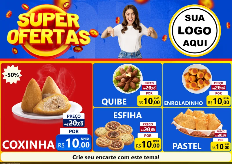 Modelo de Encarte para Encarte A4 Horizontal com o tema Super Ofertas para Salgadaria