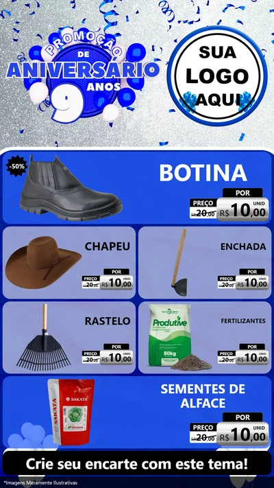 Modelo de TV para TV Vertical com o tema Promoção de Aniversário - 9 Anos para Agropecuária