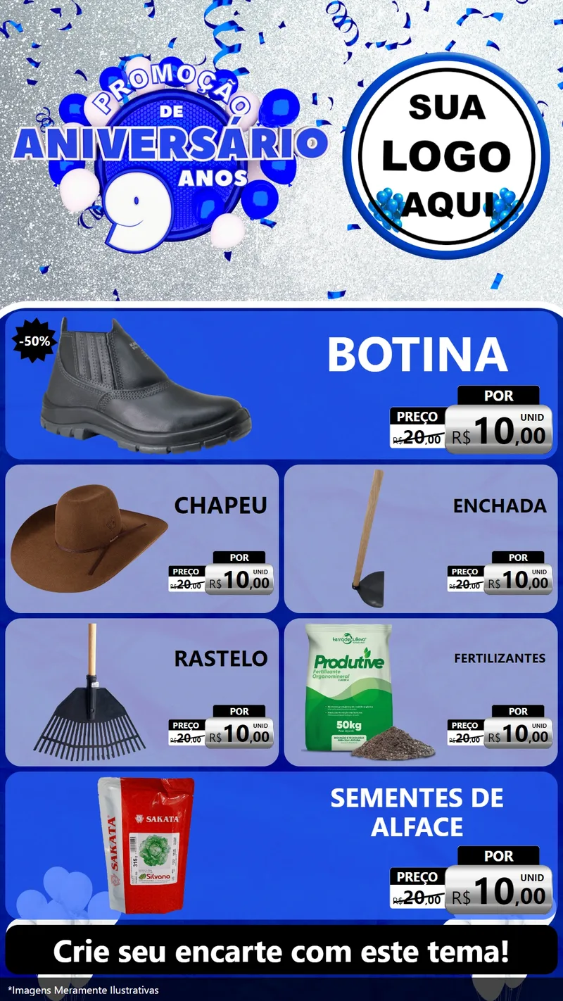 Modelo de TV para TV Vertical com o tema Promoção de Aniversário - 9 Anos para Agropecuária