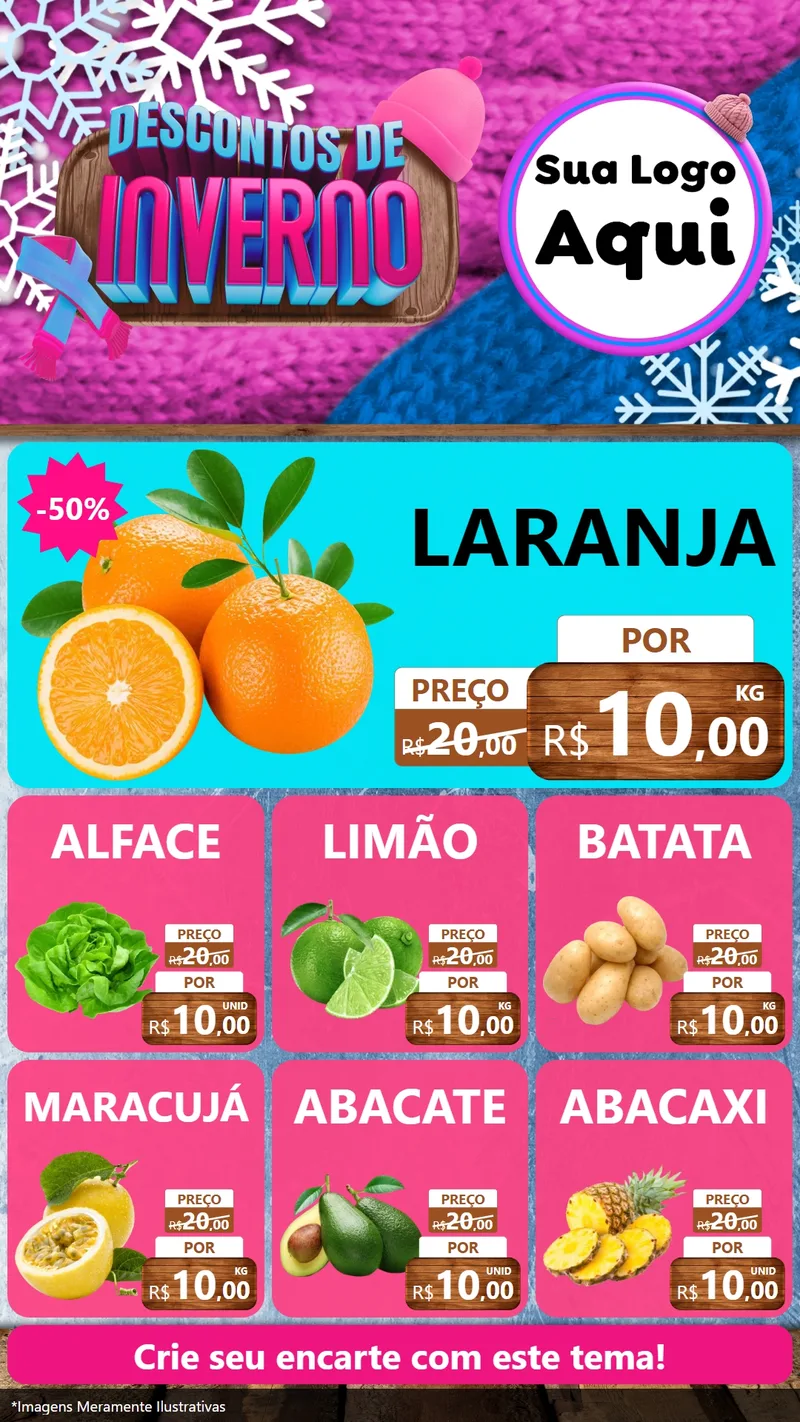 Modelo de Rede Social para Stories com o tema Descontos de Inverno para Hortifrúti