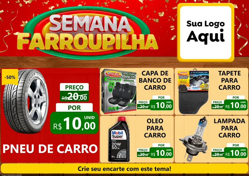 Modelo de Encarte para Encarte A4 Horizontal com o tema Semana Farroupilha para Auto peças