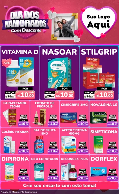 Modelo de Encarte para Encarte Grande com o tema Dia Dos Namorados Com Desconto para Farmácia