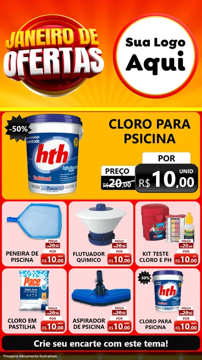 Modelo de Rede Social para Stories com o tema Janeiro de Ofertas para Produtos para Piscina
