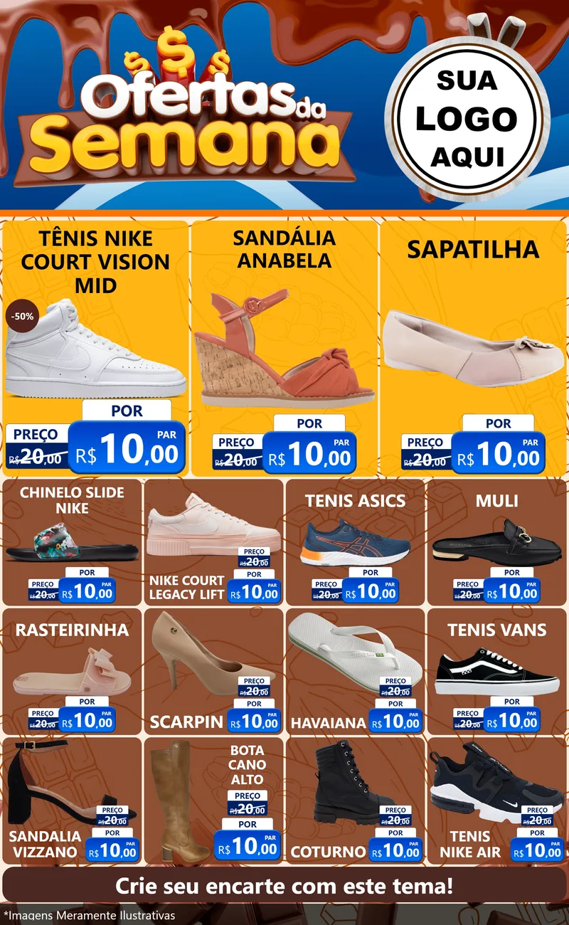Modelo de Encarte para Encarte Grande com o tema Ofertas da Semana - Páscoa para Calçados