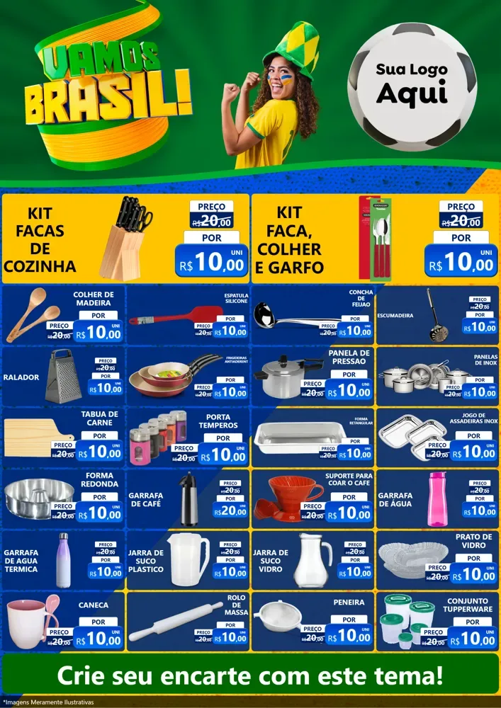Modelo de Encarte para Encarte A4 Vertical com o tema Vamos Brasil - Copa para Utilidades Domésticas