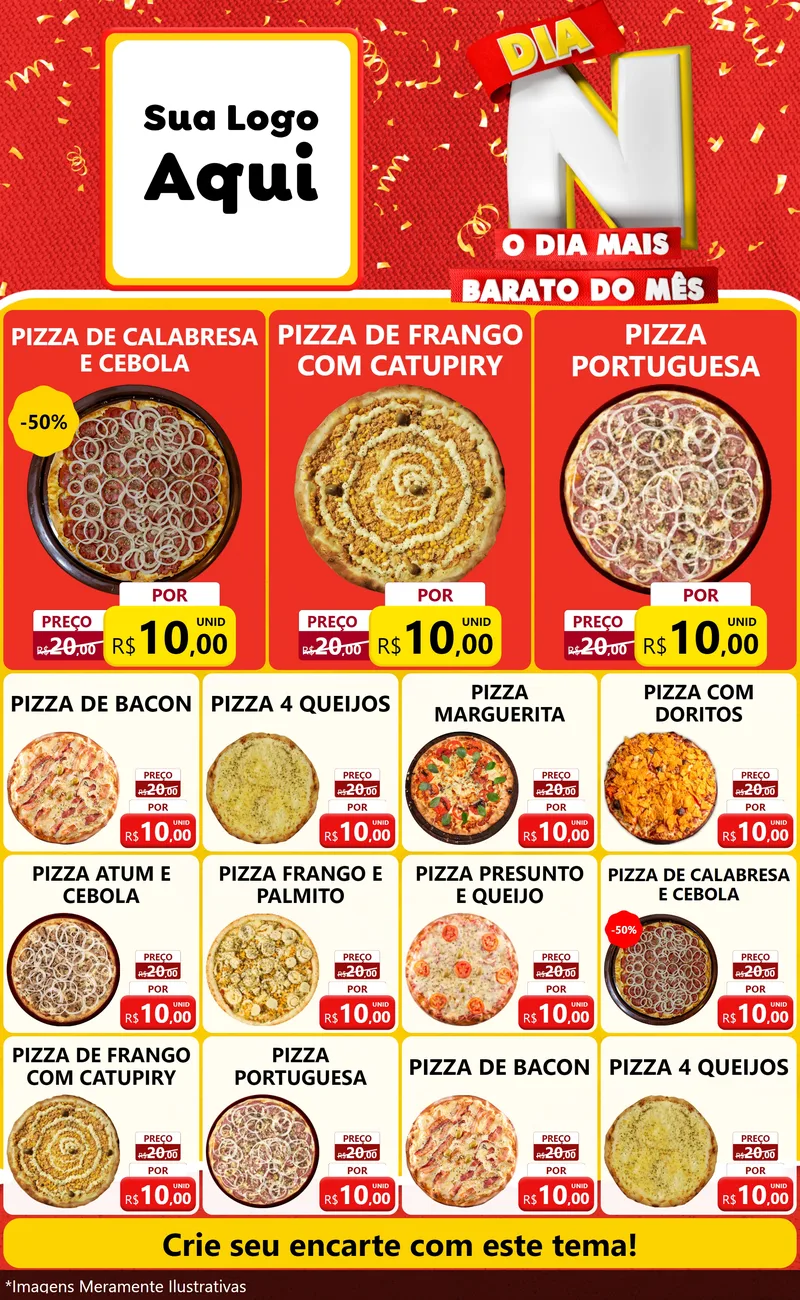 Modelo de Encarte para Encarte Grande com o tema Dia N o Dia Mais Barato do Mês para Pizzaria