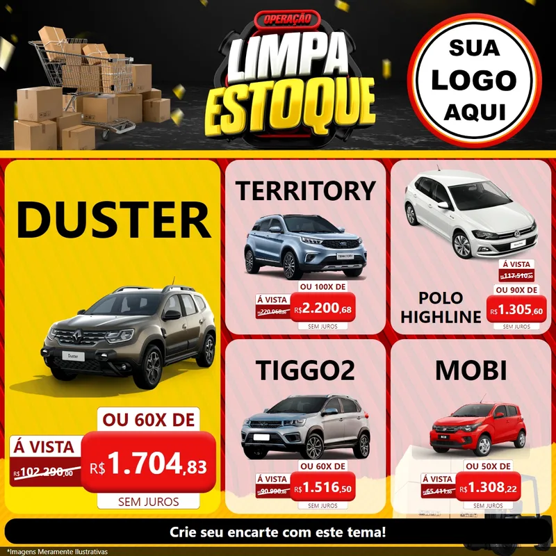 Modelo de Rede Social para Feed Facebook com o tema Operação Limpa Estoque para Concessionaria de Carros