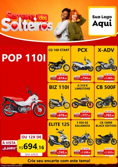 Modelo de Encarte para Encarte A4 Vertical com o tema Semana dos Solteiros para Concessionaria de Motos