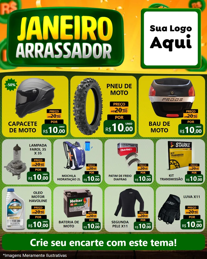 Modelo de Rede Social para Feed Instagram com o tema Janeiro Arrasador para Moto peças