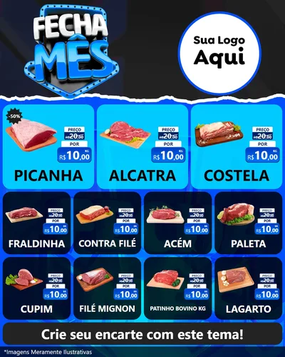 Modelo de Rede Social para Feed Instagram com o tema Fecha Mês para Açougue