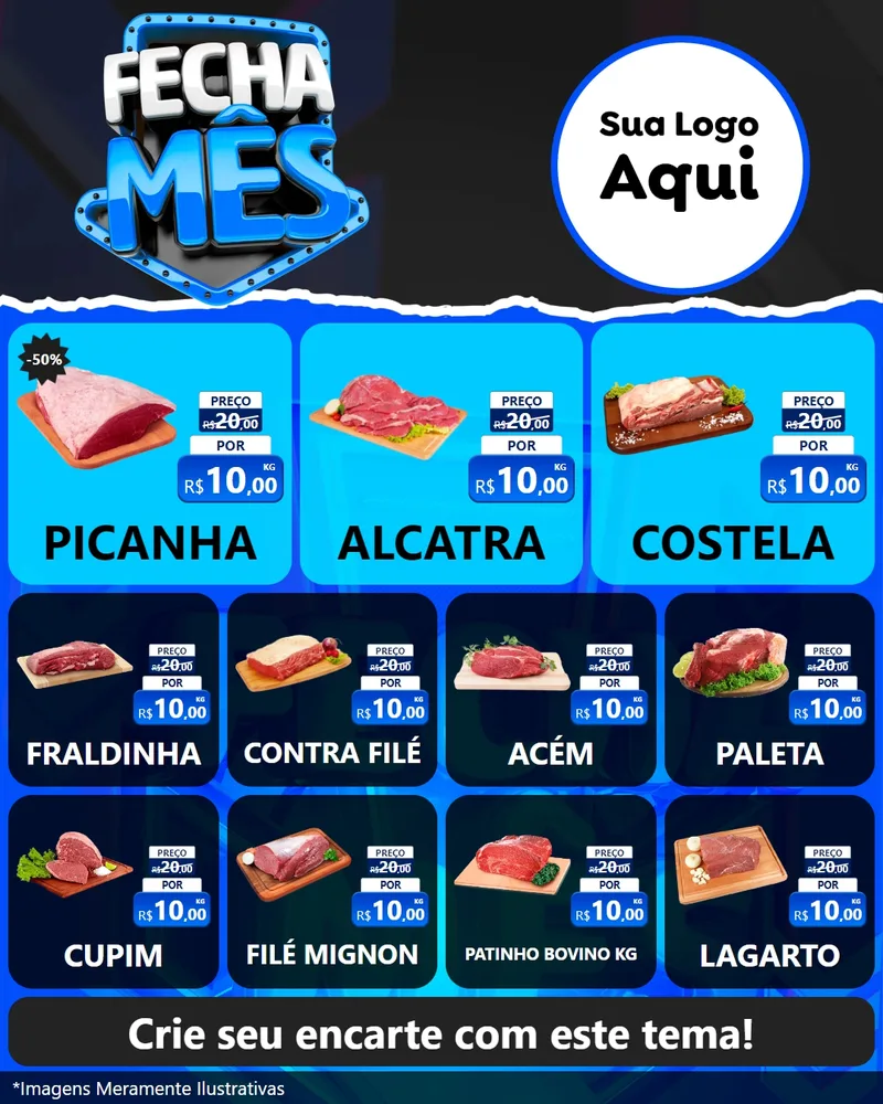 Modelo de Rede Social para Feed Instagram com o tema Fecha Mês para Açougue