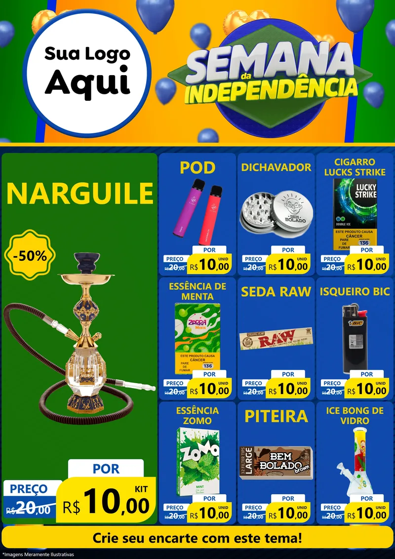 Modelo de Encarte para Encarte A4 Vertical com o tema Semana da Independência para Tabacaria