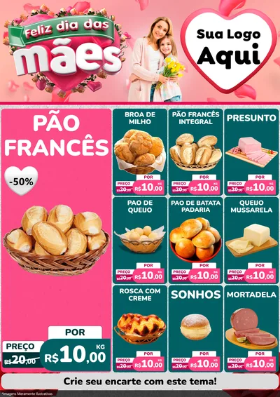 Modelo de Encarte para Encarte A4 Vertical com o tema Feliz Dia das Mães para Padaria