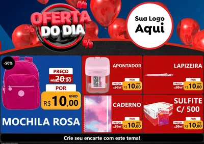 Modelo de Encarte para Encarte A4 Horizontal com o tema Oferta do Dia para Papelaria