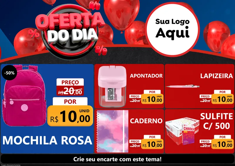 Modelo de Encarte para Encarte A4 Horizontal com o tema Oferta do Dia para Papelaria