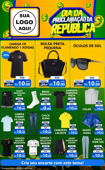 Modelo de Encarte para Encarte Grande com o tema Dia Da Proclamação da República para Roupas e acessórios