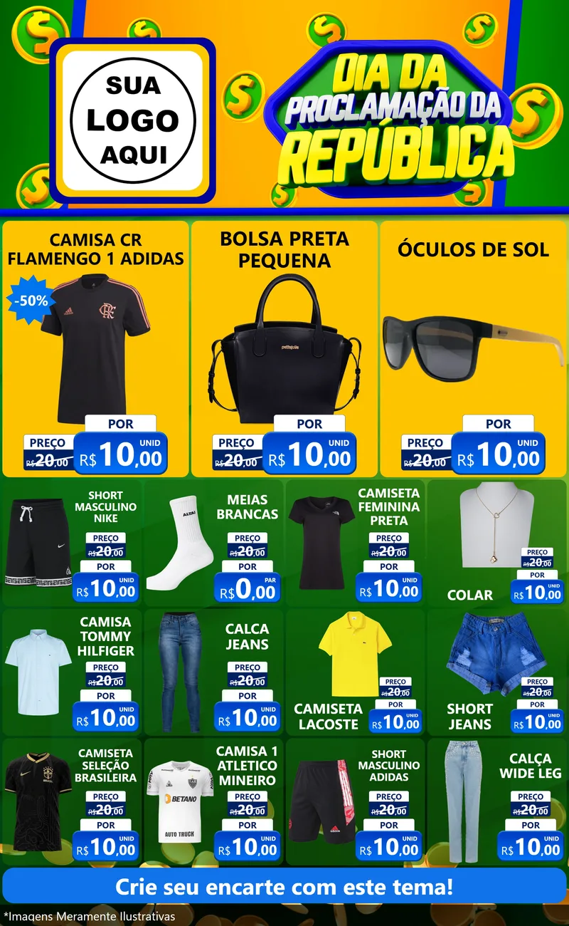Modelo de Encarte para Encarte Grande com o tema Dia Da Proclamação da República para Roupas e acessórios