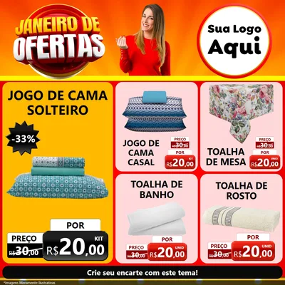 Modelo de Rede Social para Feed Facebook com o tema Janeiro de Ofertas para Cama, Mesa e Banho