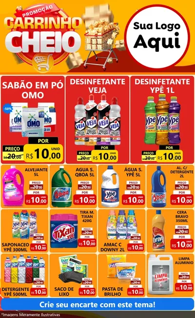 Modelo de Encarte para Encarte Grande com o tema Promoção carrinho cheio para Produtos de Limpeza