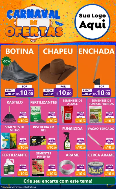 Modelo de Encarte para Encarte Grande com o tema Carnaval de Ofertas para Agropecuária