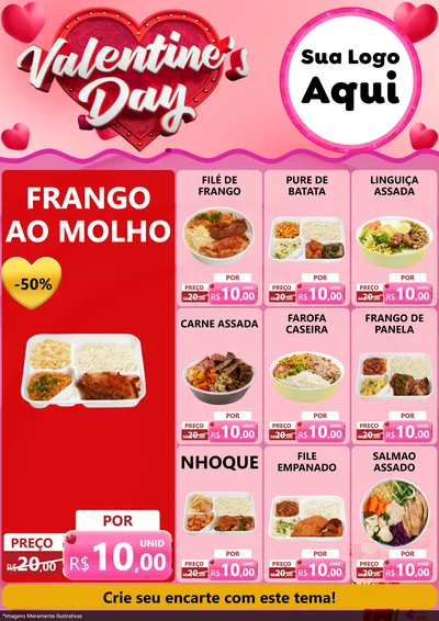 Modelo de Encarte para Encarte A4 Vertical com o tema Valentine's Day para Restaurante