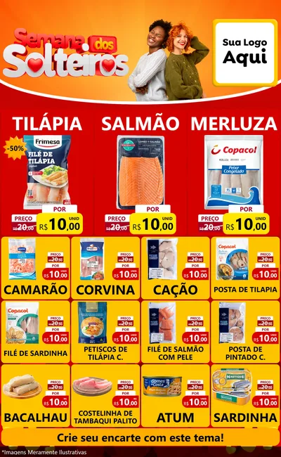Modelo de Encarte para Encarte Grande com o tema Semana dos Solteiros para Peixaria