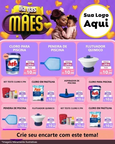 Modelo de Rede Social para Feed Instagram com o tema Dia das Mães para Produtos para Piscina