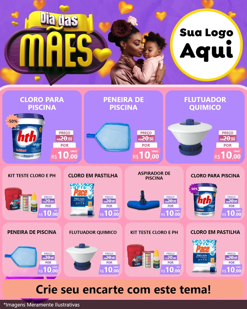 Modelo de Rede Social para Feed Instagram com o tema Dia das Mães para Produtos para Piscina