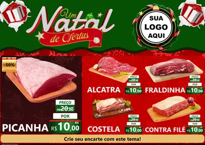 Modelo de Encarte para Encarte A4 Horizontal com o tema Um Natal de Ofertas para Açougue