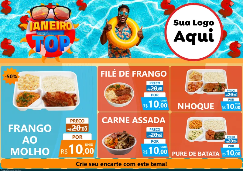 Modelo de Encarte para Encarte A4 Horizontal com o tema Janeiro Top para Restaurante