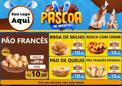 Modelo de Encarte para Encarte A4 Horizontal com o tema Páscoa de Ofertas para Padaria
