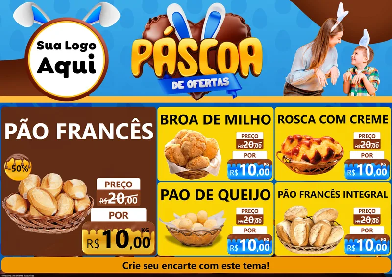 Modelo de Encarte para Encarte A4 Horizontal com o tema Páscoa de Ofertas para Padaria