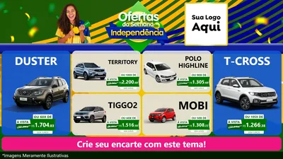 Modelo de TV para TV Horizontal com o tema Ofertas da Semana da Independência para Concessionaria de Carros