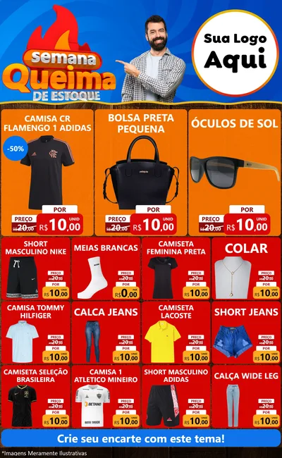 Modelo de Encarte para Encarte Grande com o tema Semana Queima de Estoque para Roupas e acessórios