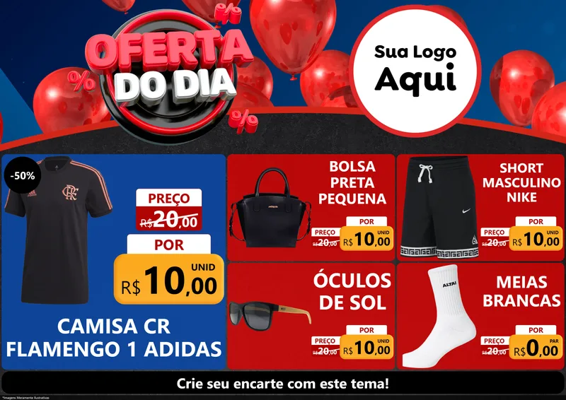 Modelo de Encarte para Encarte A4 Horizontal com o tema Oferta do Dia para Roupas e acessórios
