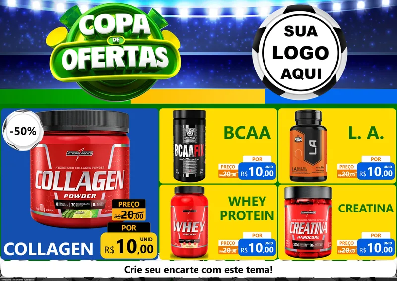 Modelo de Encarte para Encarte A4 Horizontal com o tema Copa de Ofertas para Suplementos alimentares
