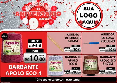 Modelo de Encarte para Encarte A4 Horizontal com o tema Promoção de Aniversário - 9 Anos para Armarinho e Aviamentos