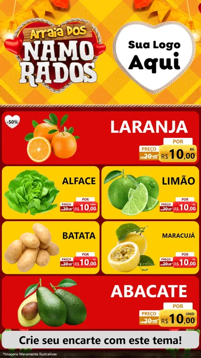Modelo de TV para TV Vertical com o tema Arraiá dos Namorados para Hortifrúti
