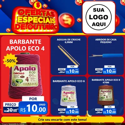 Modelo de Rede Social para Feed Facebook com o tema Ofertas Especiais de Outubro para Armarinho e Aviamentos