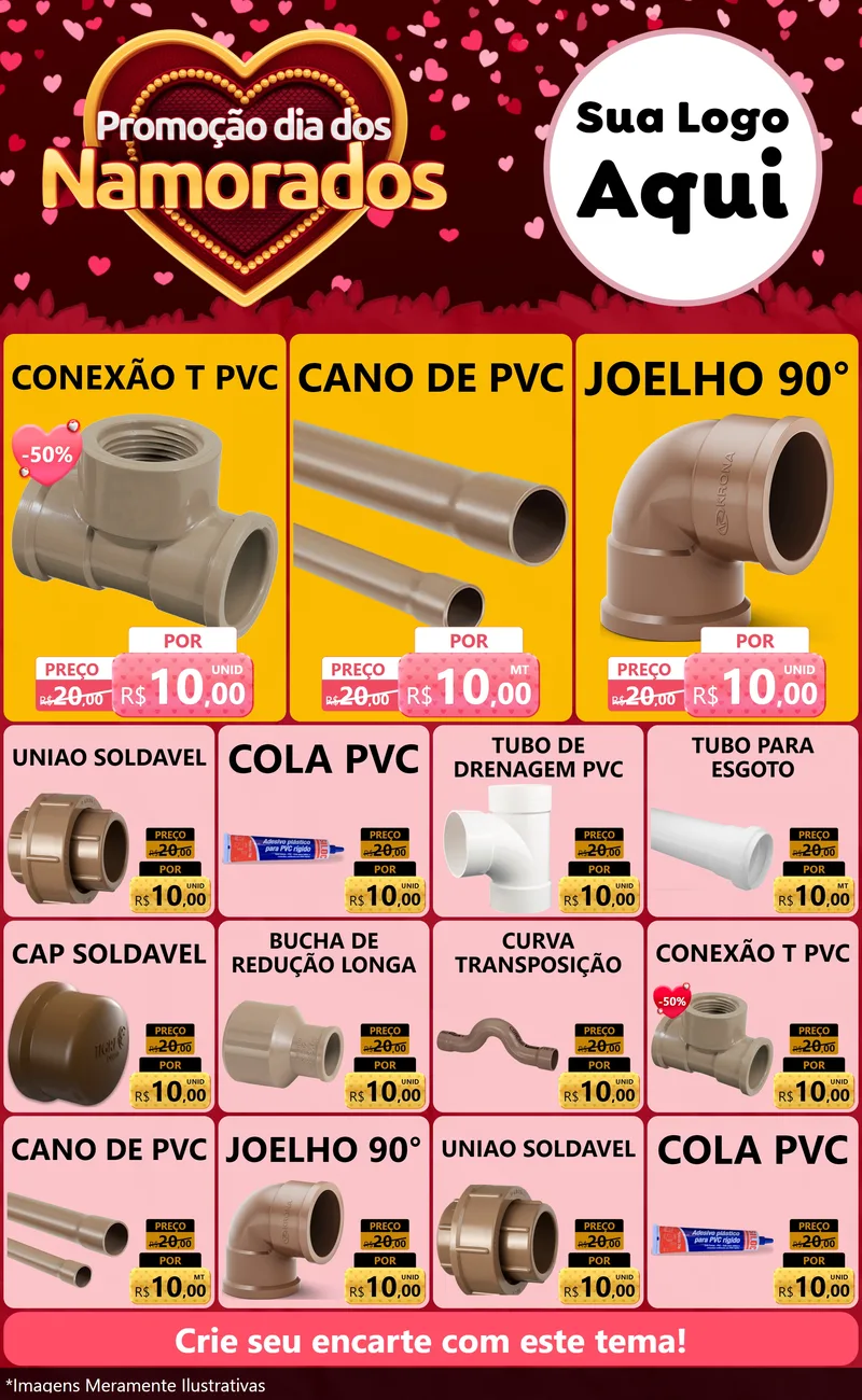 Modelo de Encarte para Encarte Grande com o tema Promoção Dia Dos Namorados para Tubos e conexões