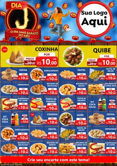 Modelo de Encarte para Encarte A4 Vertical com o tema Dia J - O Dia Mais Barato Do Mês para Salgadaria