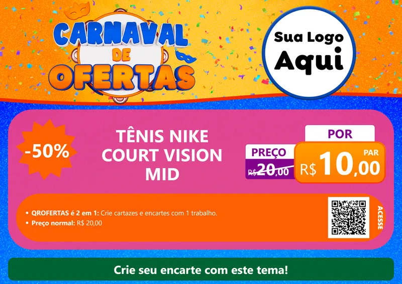 Modelo de Cartaz para Cartaz A4 Horizontal com o tema Carnaval de Ofertas para Calçados