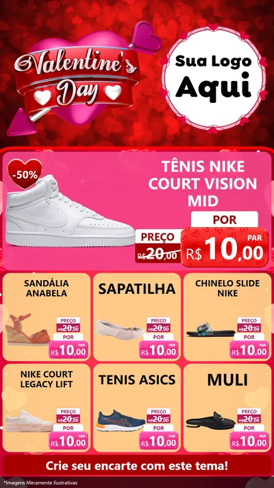 Modelo de Rede Social para Stories com o tema Valentine's Day para Calçados