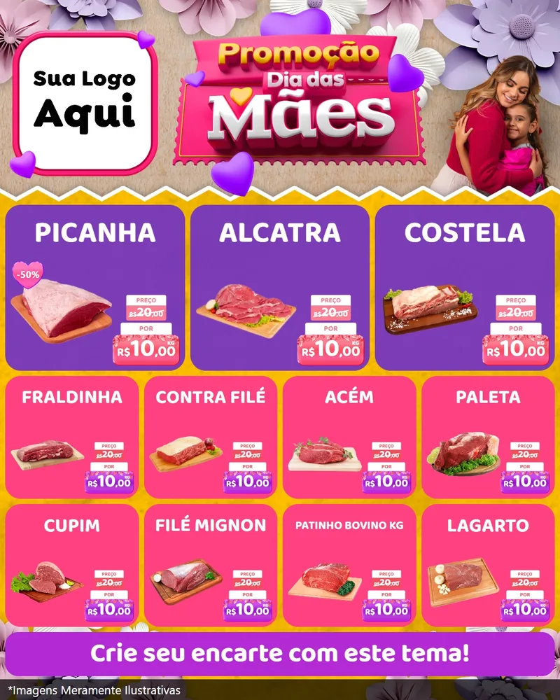 Modelo de Rede Social para Feed Instagram com o tema Promoção Dia das Mães para Açougue